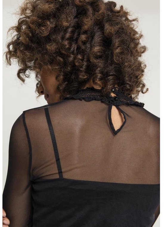 Urban Classics Haut à manches longues - XS- Mesh Double Layer, Zwart translucide