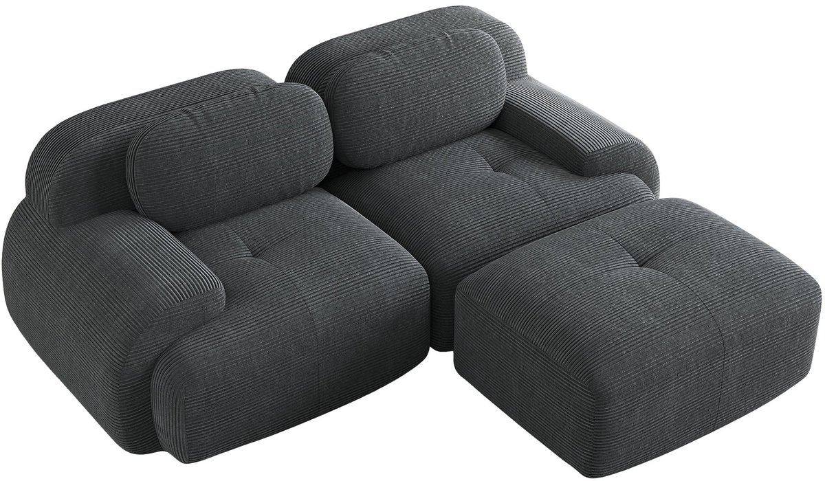 Merax 208 cm Hoekbank – Modulair Corduroy Sofa – 2-Zits Bank Zonder Montage – Gebogen Armleuningen – Ergonomisch Design – Grijs