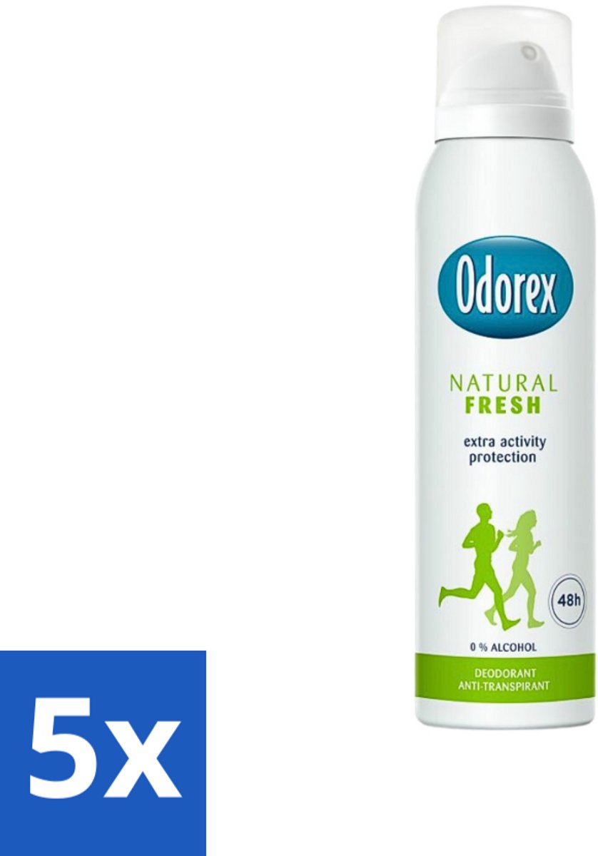 5 x Odorex Deodorant Spray Natural Fresh 150 ml - Deodorant Spray - Natuurlijke Frisheid - Alcoholvrije Deodorant - Huidvriendelijk - Dermatologisch Getest