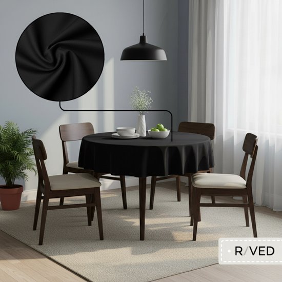 Nappe Ronde Raved Zwart - 160ø cm - Polyester - Lavable