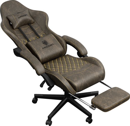 HICON® Gaming Stoel - Ergonomische Gaming stoel met Voetsteun - Comfort Gaming Chair - Vittoria - Bruin