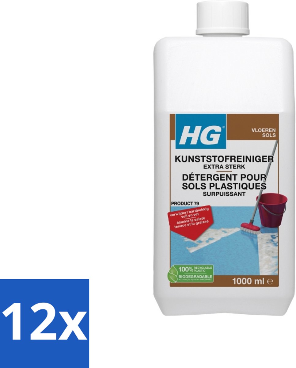 12 x HG Kunststofreiniger Extra Sterk 1 liter - Kunststofvloer Reiniger - Vloerreiniger - Hardnekkig Vuil - Vet Verwijderen - Vinyl Vloer