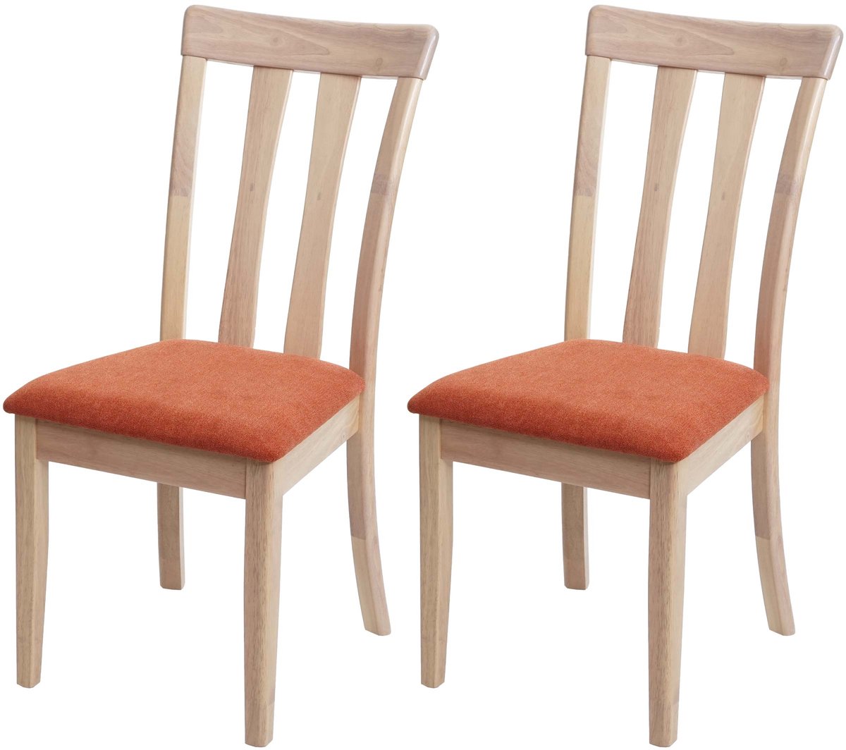 Set van 2 eetkamerstoelen MCW-G46, keukenstoel, stof/textiel, massief hout ~ natuurkleurig frame, oranje