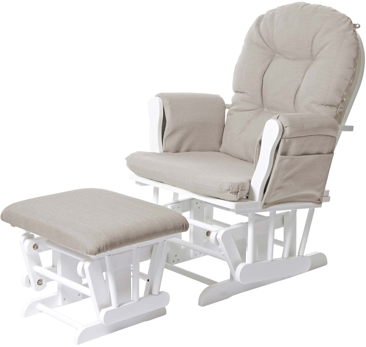 MCW Relaxfauteuil MCW-C76, schommelstoel met kruk ~ stof/textiel, crème, frame wit
