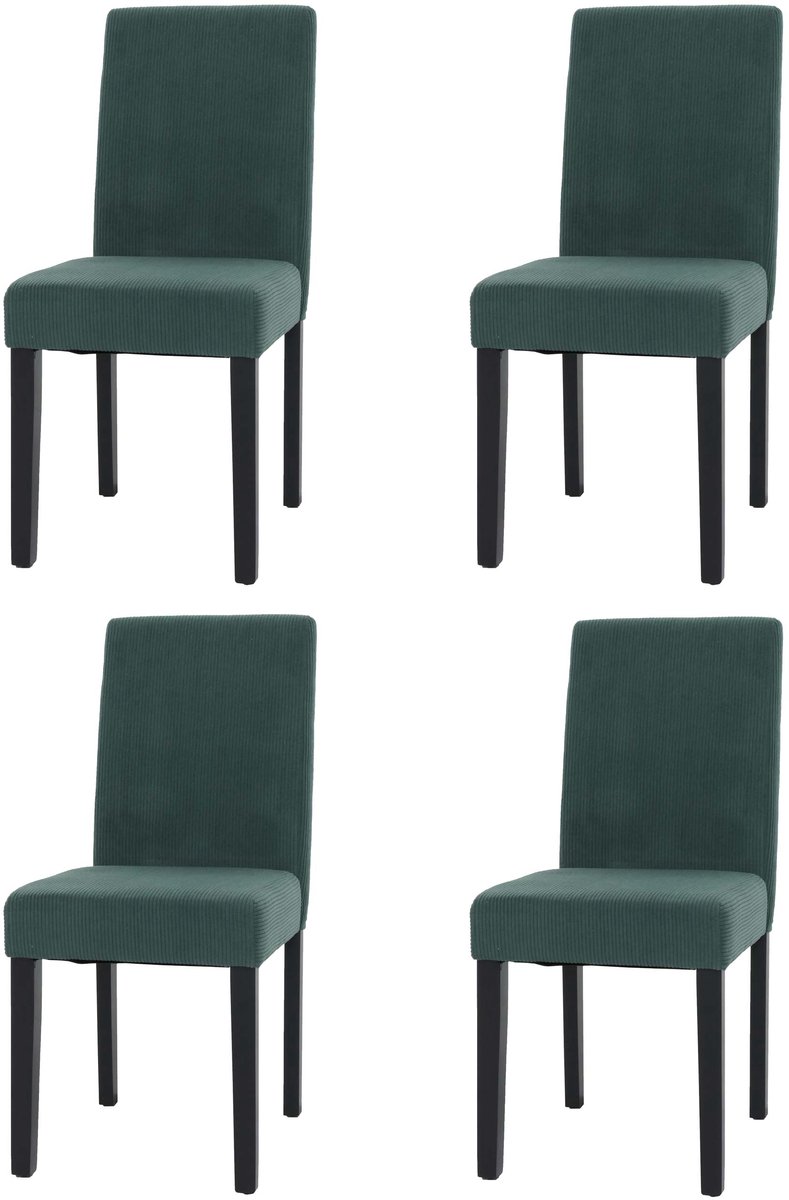 MCW Set van 4 eetkamerstoelen Littau, keukenstoel hoge rug, stof/textiel koord hout ~ groen, donkere poten