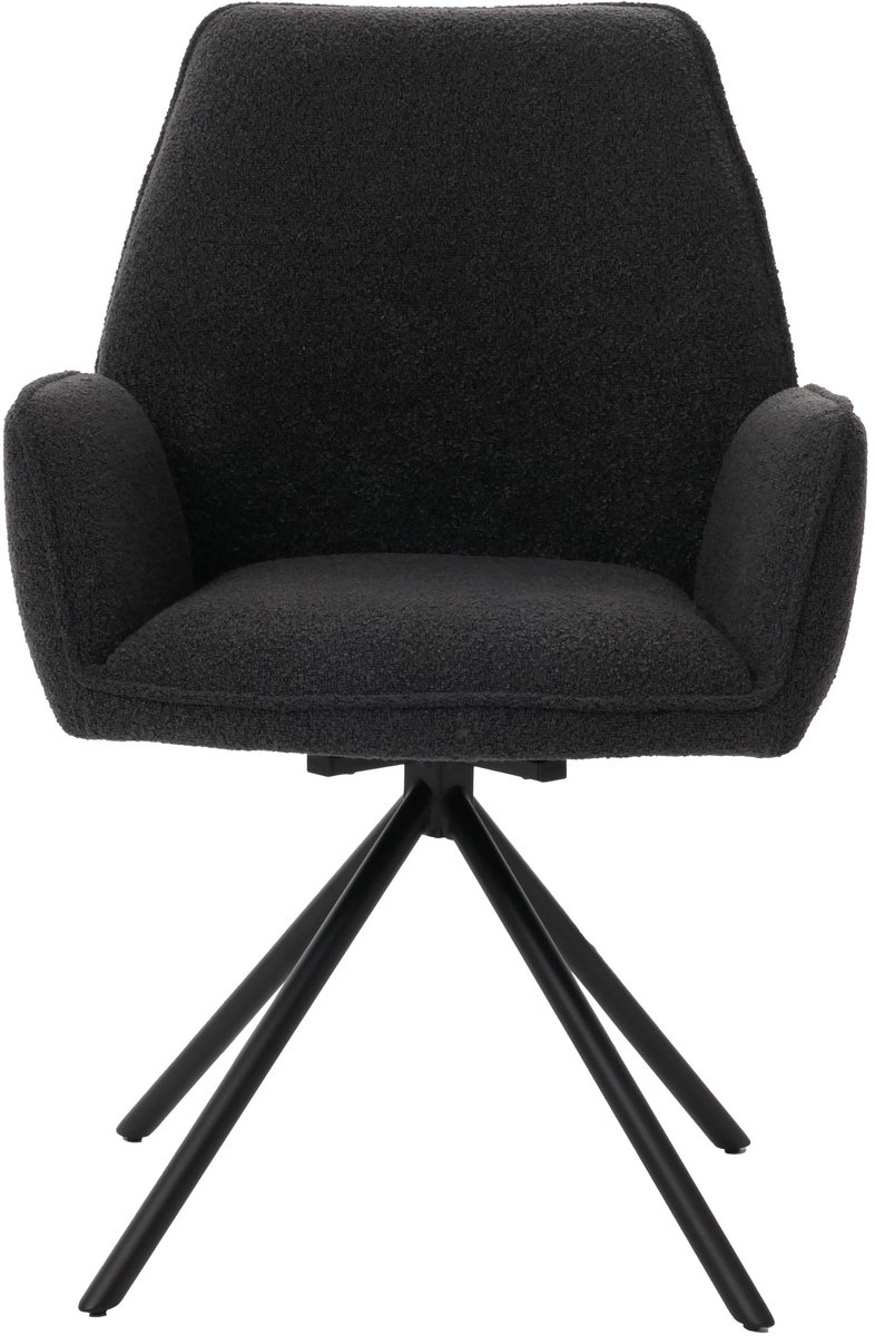 MCW Eetkamerstoel MCW-G67, keukenstoel met armleuningen, draaibaar met automatische positie-instelling, stof/textiel bouclé MVG ~ donkergrijs