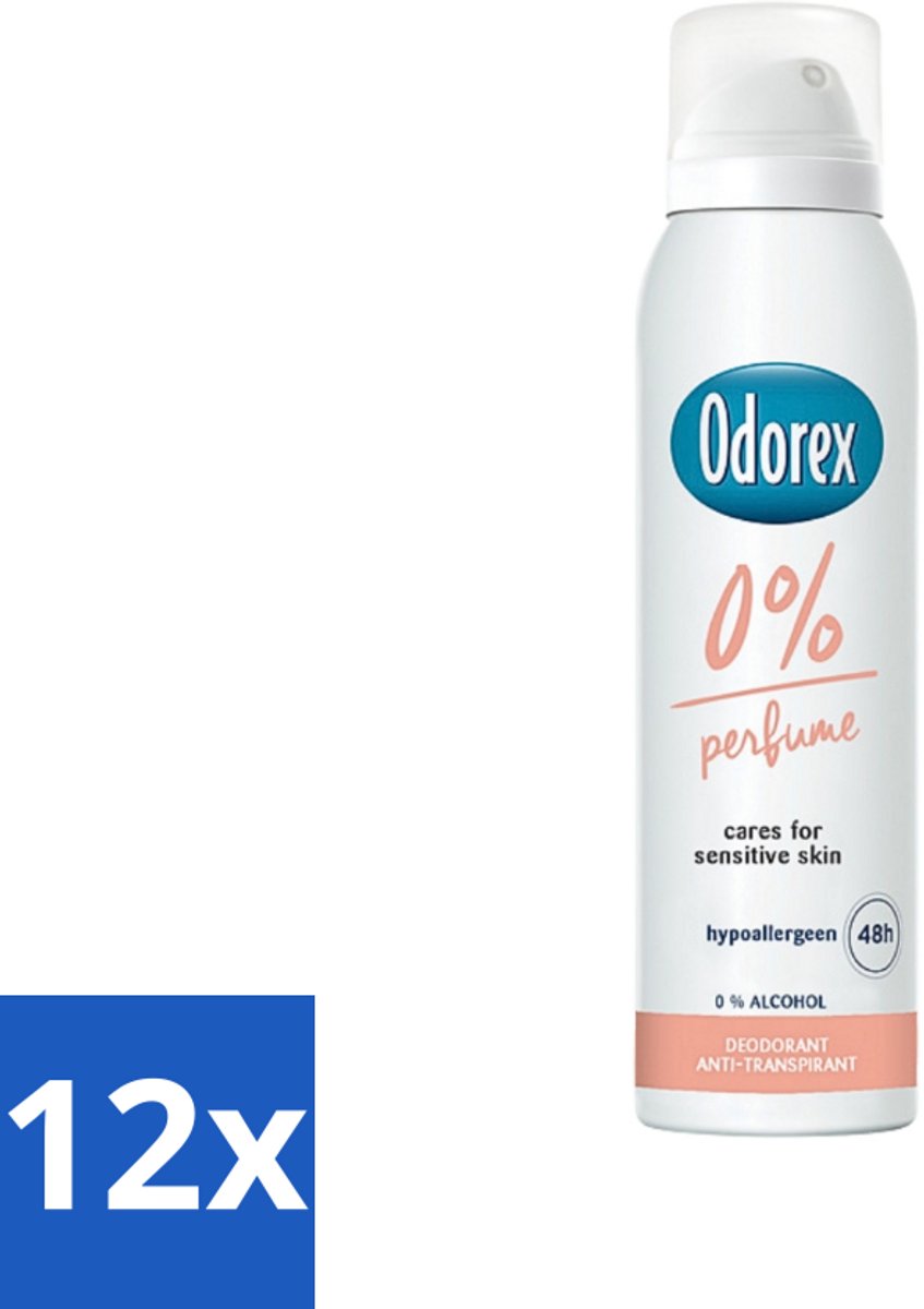 12 x Odorex - Deodorant Spray - 0% Parfum - Zonder Geurstoffen - 150 ml - 0% Parfum - Geurstoffen - Gevoelige Huid - Deospray - Alcoholvrij