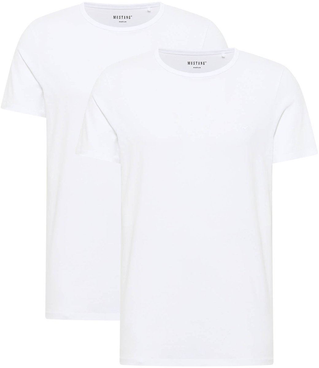Mustang Heren T-Shirt ALLEN 2er PACK regular fit Wit M Ronde Hals Volwassenen