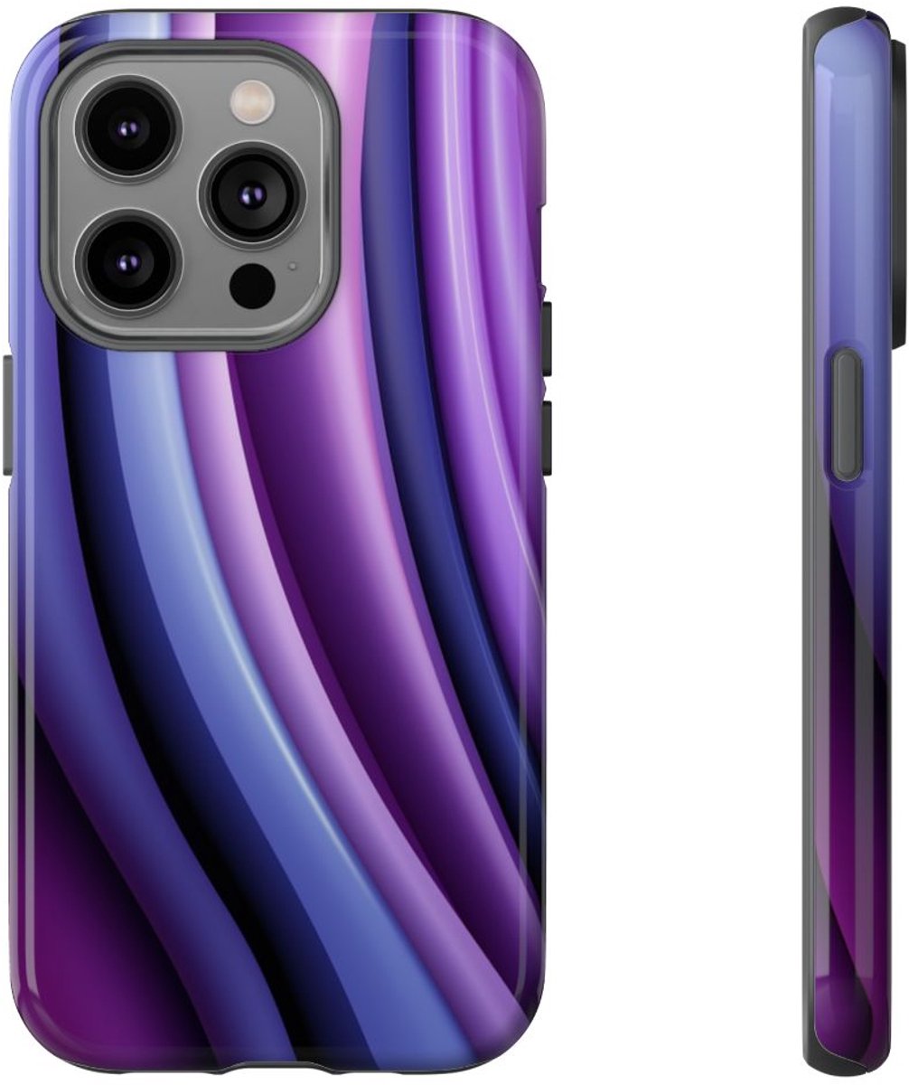 Paars-Blauw Gebogen Abstract Patroon – Telefoonhoesje Geschikt voor iPhone 14 Pro