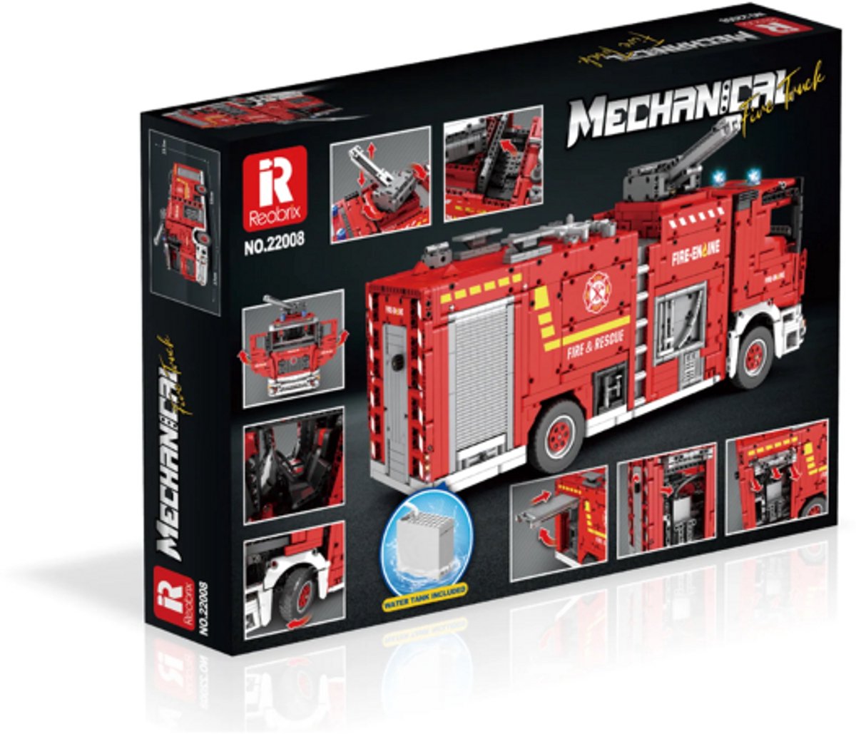 Reobrix 22008 Brandweer wagen met waterkanon bouwset | RC auto constructie modelbouw | Educatief speelgoed bouwpakketten voor kinderen & volwassenen | Met radiografisch bestuurbare remote | Accu niet geschikt voor Lego technic | 2888 bouwstenen – foto 6