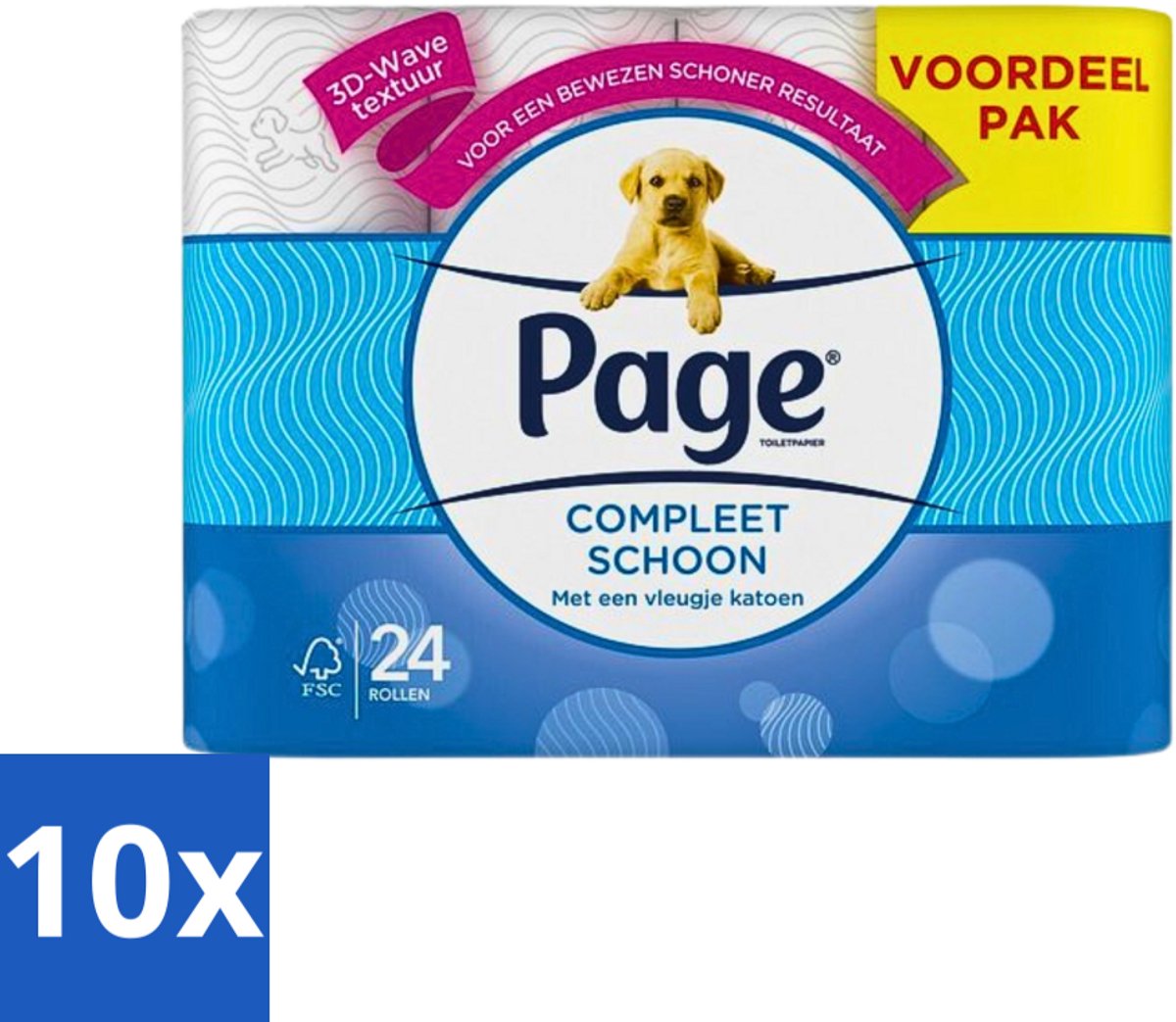 10 x Page Toiletpapier Compleet Schoon 2-laags 24 stuks per verpakking - Toiletpapier - 2-laags Toiletpapier - 3D Wave™ - Katoen - Hygiëne