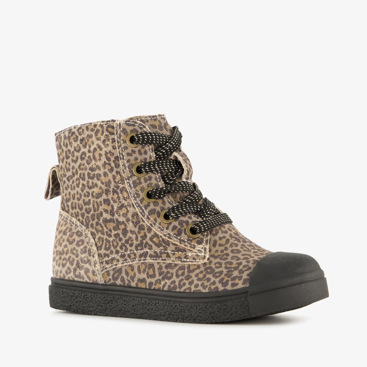 Stap leren meisjes veterschoenen met panterprint bruin - Maat 30 - Uitneembare zool
