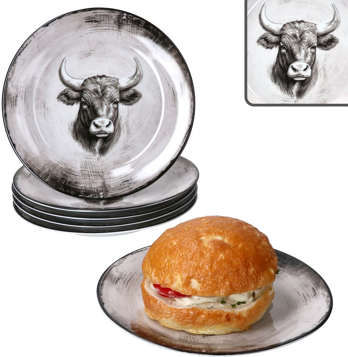 Set van 6 TORO-taartbordjes voor 6 personen, van porselein