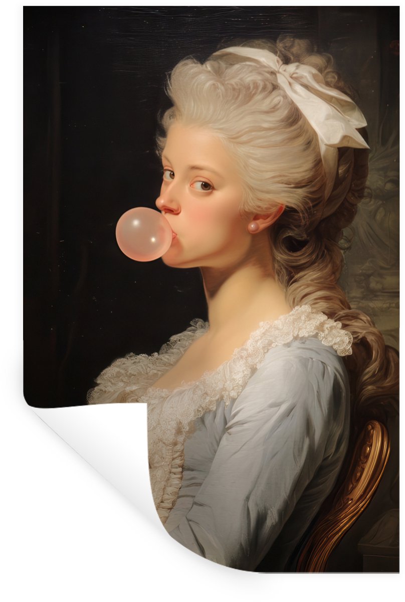Muurstickers - Sticker Folie - Vrouw - Barokjurk - Kauwgom - 60x90 cm - Plakfolie - Muurst