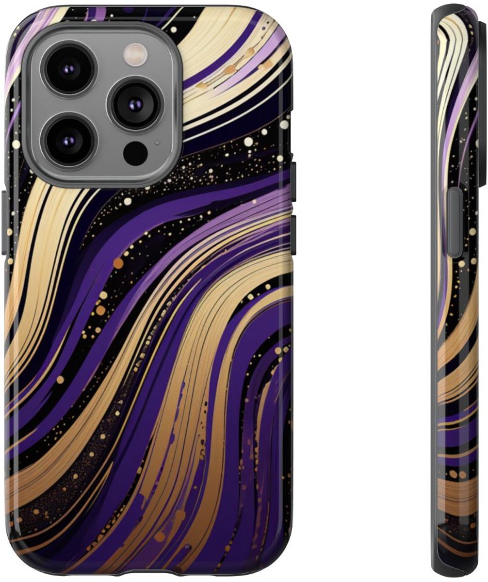 Paarse en Gouden Abstracte Krullen – Telefoonhoesje Geschikt voor iPhone 14 Pro