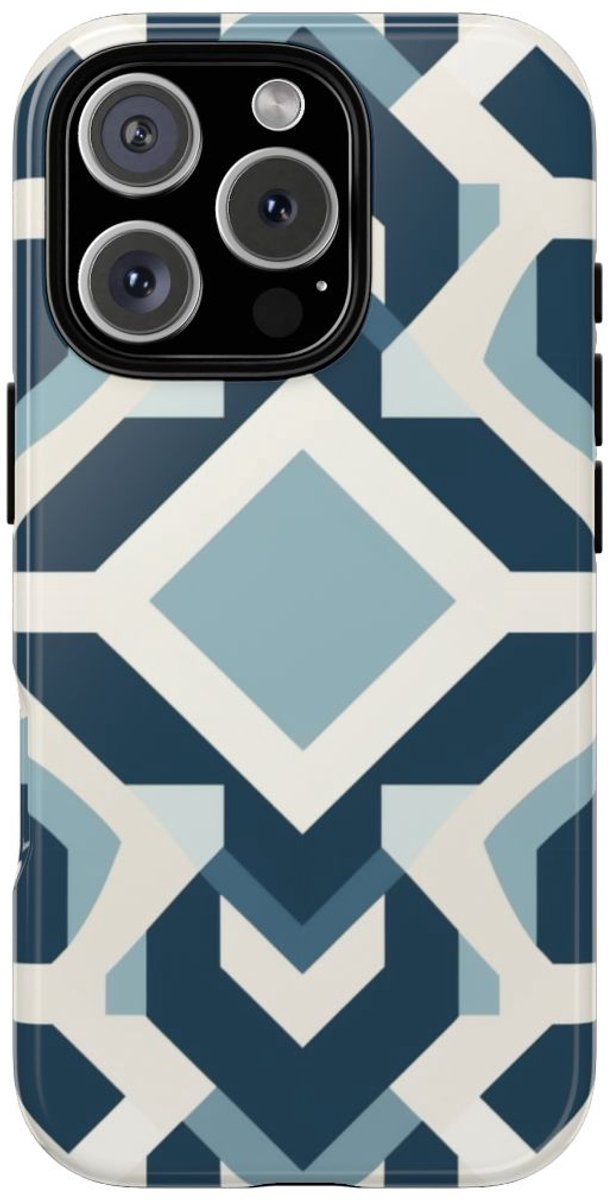 Blauw Geometrisch Patroon – Telefoonhoesje Geschikt voor iPhone 16 Pro