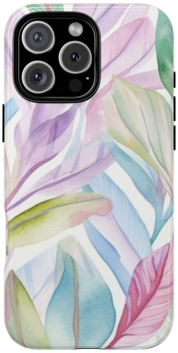 Aquarel Pastelbladeren Patroon – Telefoonhoesje Geschikt voor iPhone 16 Pro Max