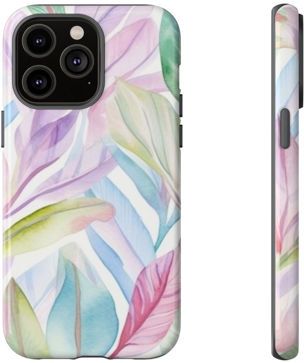 Aquarel Pastelbladeren Patroon – Telefoonhoesje Geschikt voor iPhone 14 Pro Max