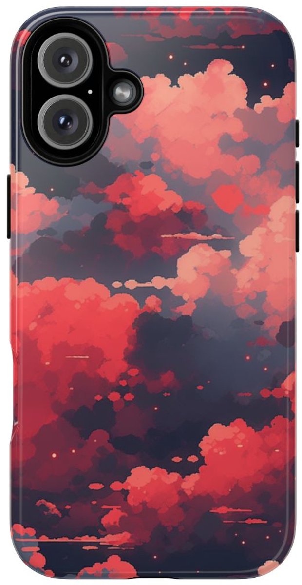 Abstracte Wolkenlucht in Rood en Roze – Telefoonhoesje Geschikt voor iPhone 16 Plus