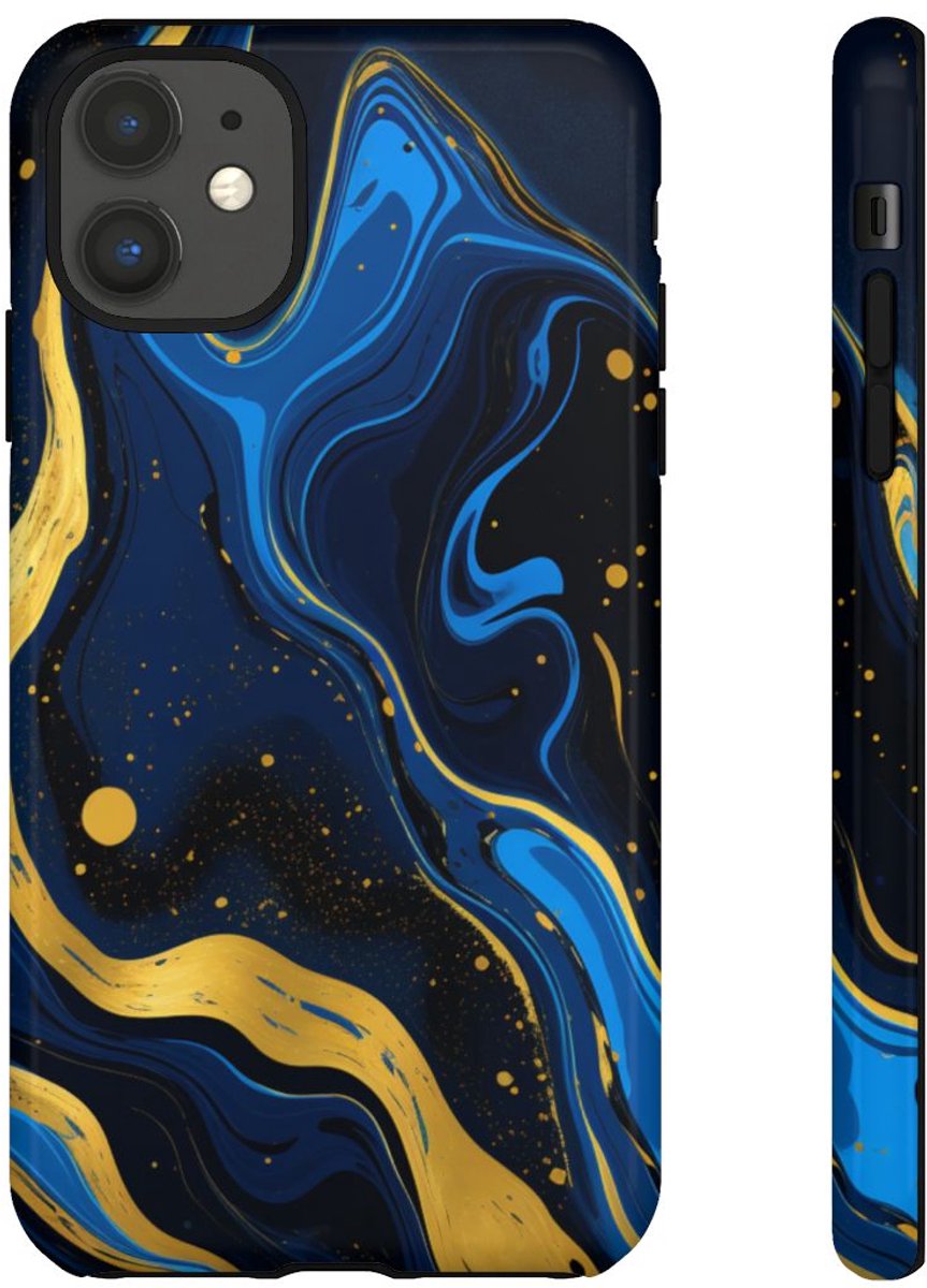 Neonblauw en Goud Marmer Abstract – Telefoonhoesje Geschikt voor iPhone 11