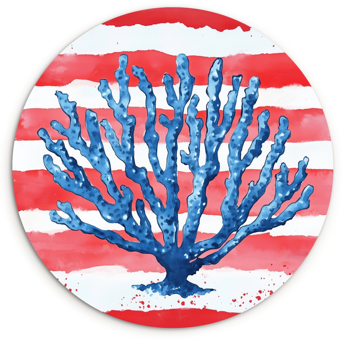 WallCircle Wandcirkel 30x30 cm - Muurcirkel Koraal - Verfstructuur - Rood - Blauw - Muurdecoratie woonkamer - Wanddecoratie slaapkamer - Kamer decoratie accessoires - Ronde schilderijen Koraal - Strepen