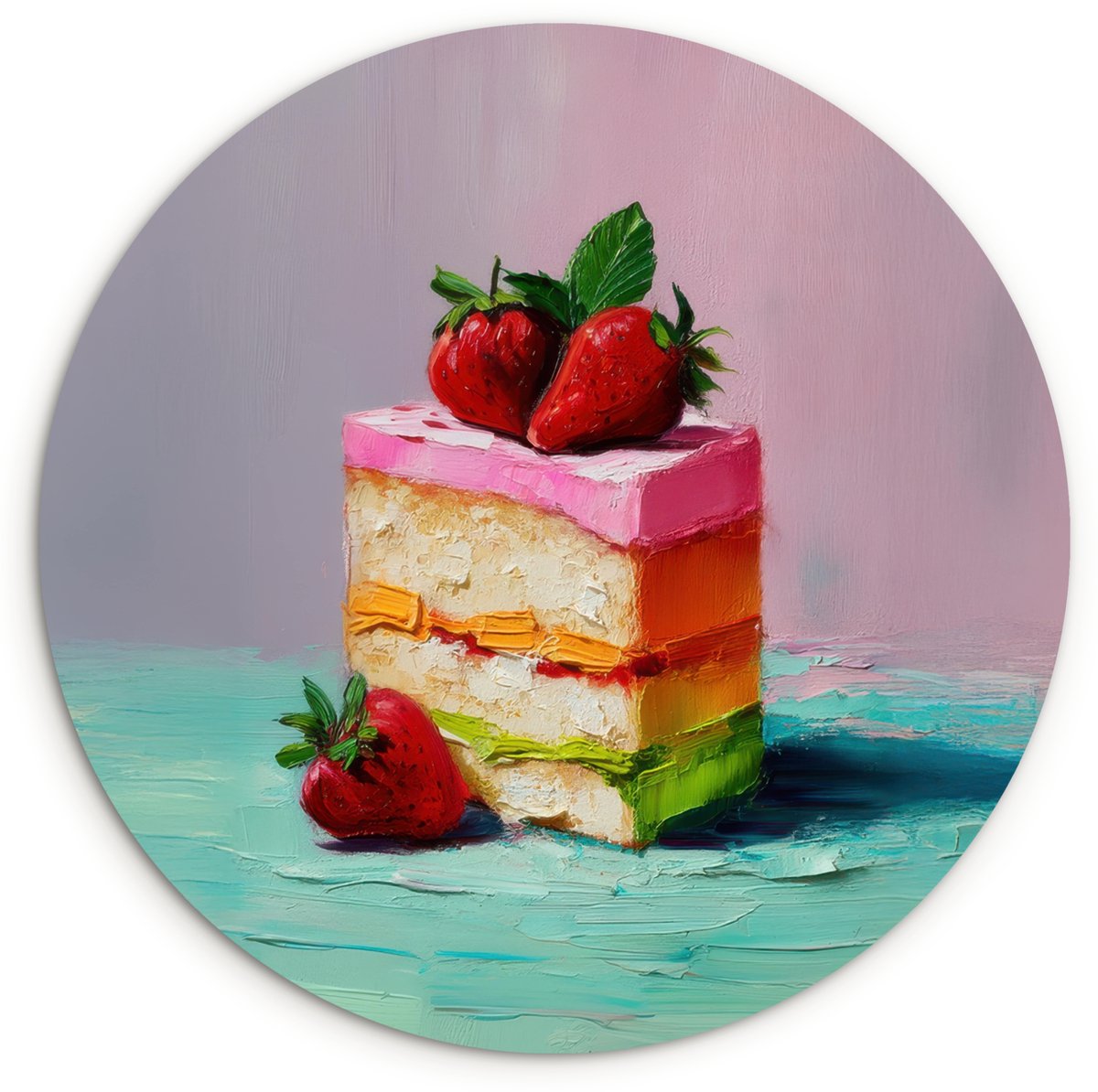 WallCircle Wandcirkel 30x30 cm - Muurcirkel Taartje - Aardbeien - Glazuur - Kleurrijk - Muurdecoratie woonkamer - Wanddecoratie slaapkamer - Kamer decoratie accessoires - Ronde schilderijen