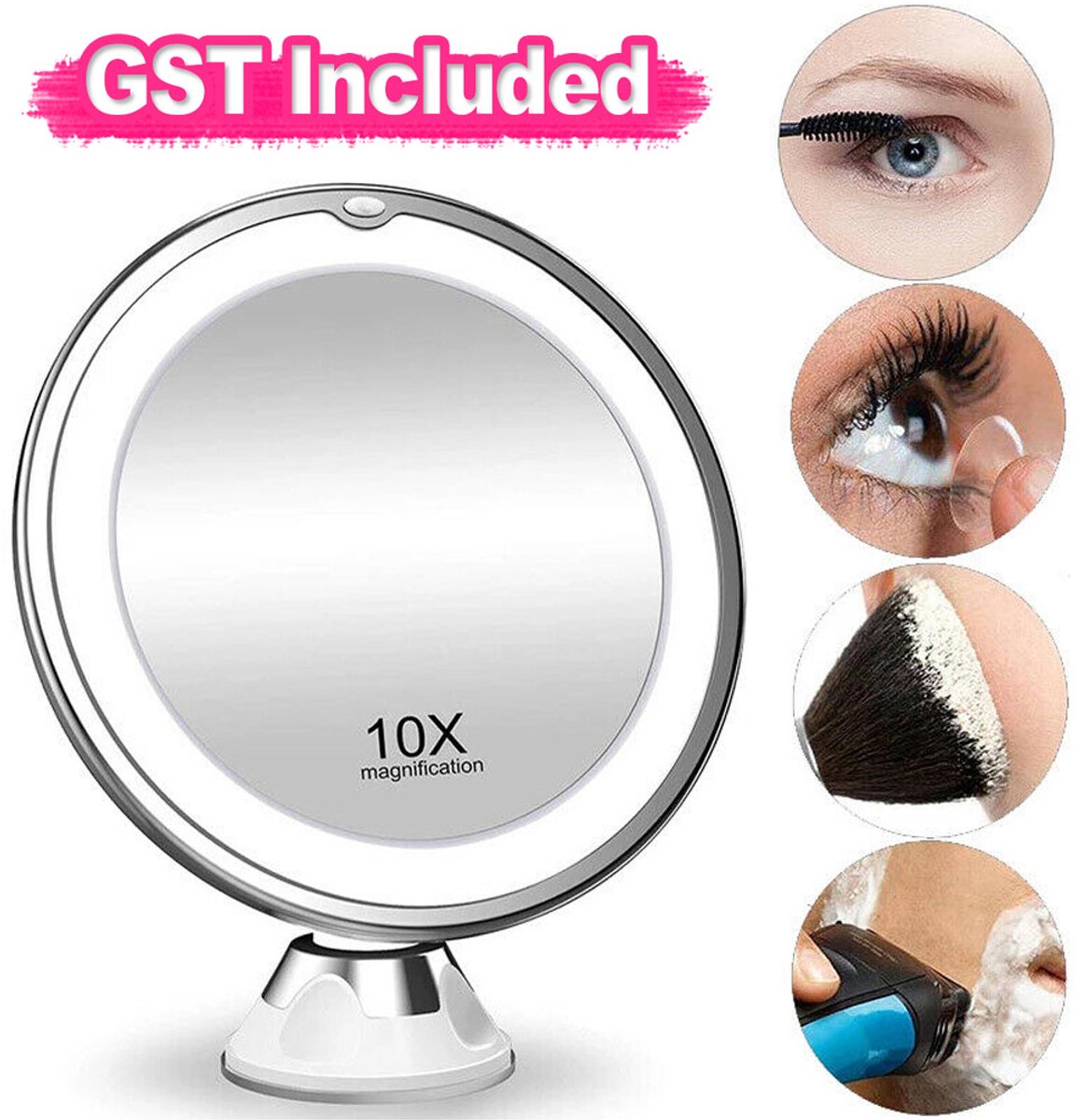 Make-upspiegel met 10x vergroting en LED-licht, 360 graden draaibaar voor cosmetica