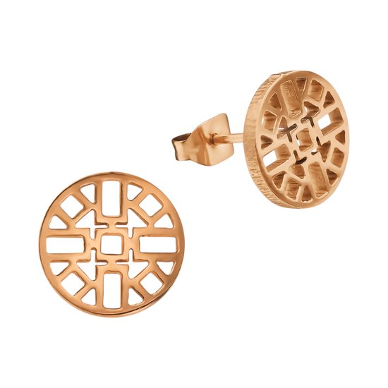 Foto: Aramat jewels oorbellen ros kleurige oorbellen azteken motief 10mm 10mm staal kinderen volwassenen verkleurd niet