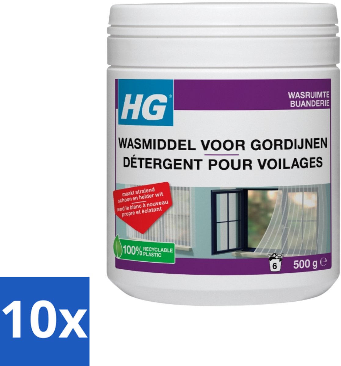 10 x HG Wasmiddel Voor Gordijnen 500 gr - Wasmiddel Vitrage - Reinigen Vitrage - Vitrage Reinigen - Witte Vitrage - Vitrage Wasmiddel