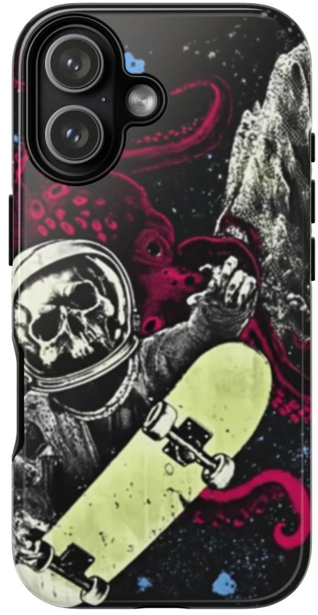 Schedel-Astronaut met Skateboard en Octopus – Telefoonhoesje Geschikt voor iPhone 17