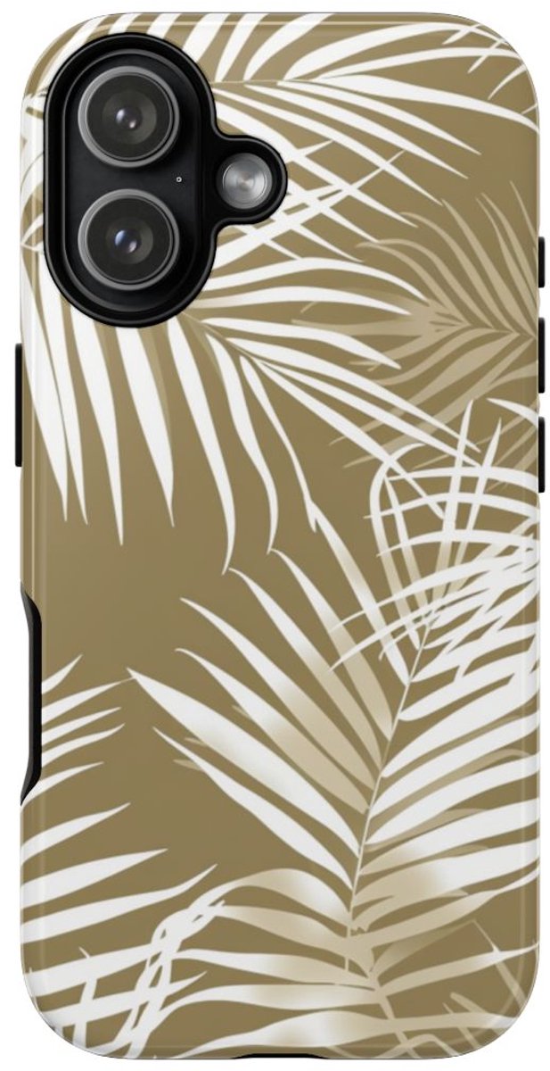 Witte Palmbladeren op Khaki Achtergrond – Telefoonhoesje Geschikt voor iPhone 17