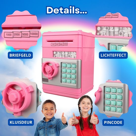 RAMBUX® - Coffre-fort avec PIN & Son - Rose - Tirelire - Pièces & Billets - Tirelire Automatique - Jouets Éducatif
