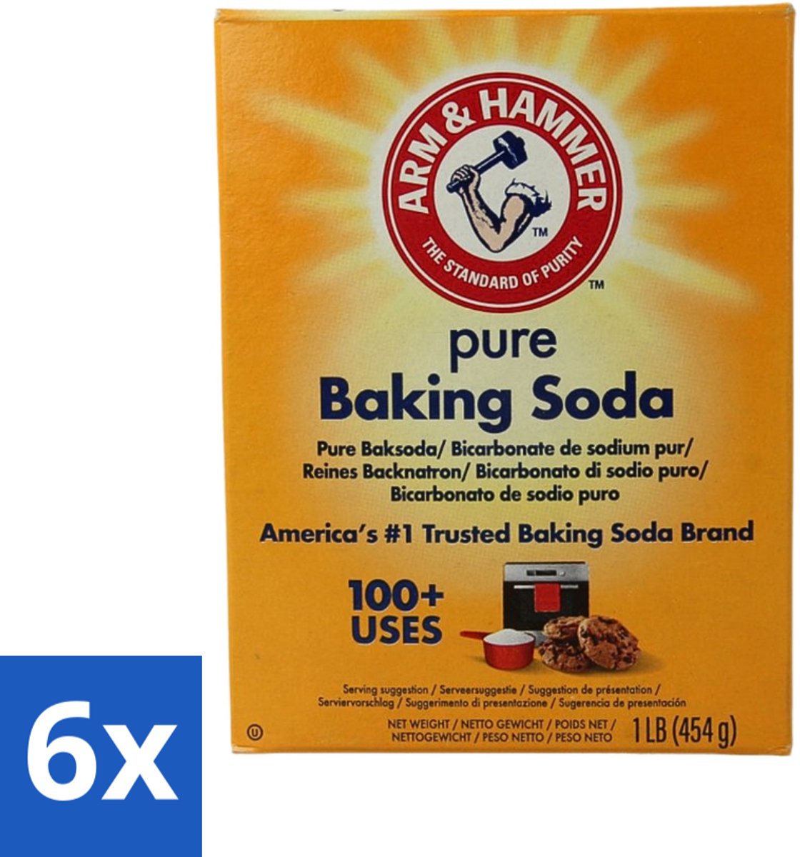6 x Arm & Hammer - Baking Soda - Multifunctioneel - Biologisch Afbreekbaar - 454 g - Baking Soda - Natuurlijke Baking Soda - Arm And Hammer Baking Soda - Bakpoeder - Zuurteregelaar