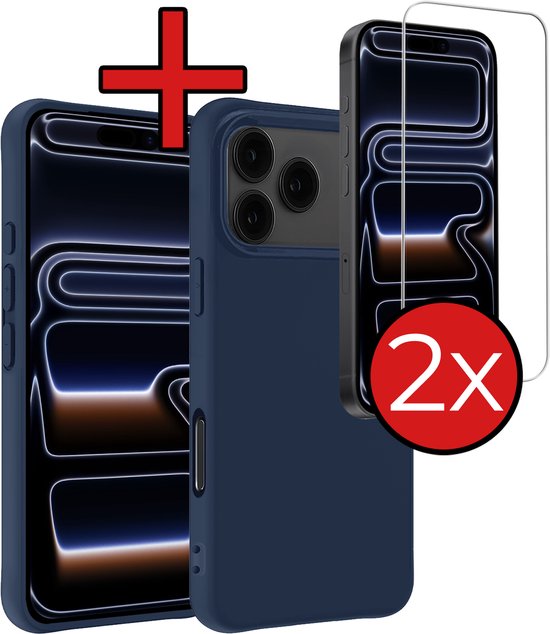 Coque en Siliconen pour iPhone 17 Pro Pro avec 2 iPhone de protection d'écran - Bleu foncé