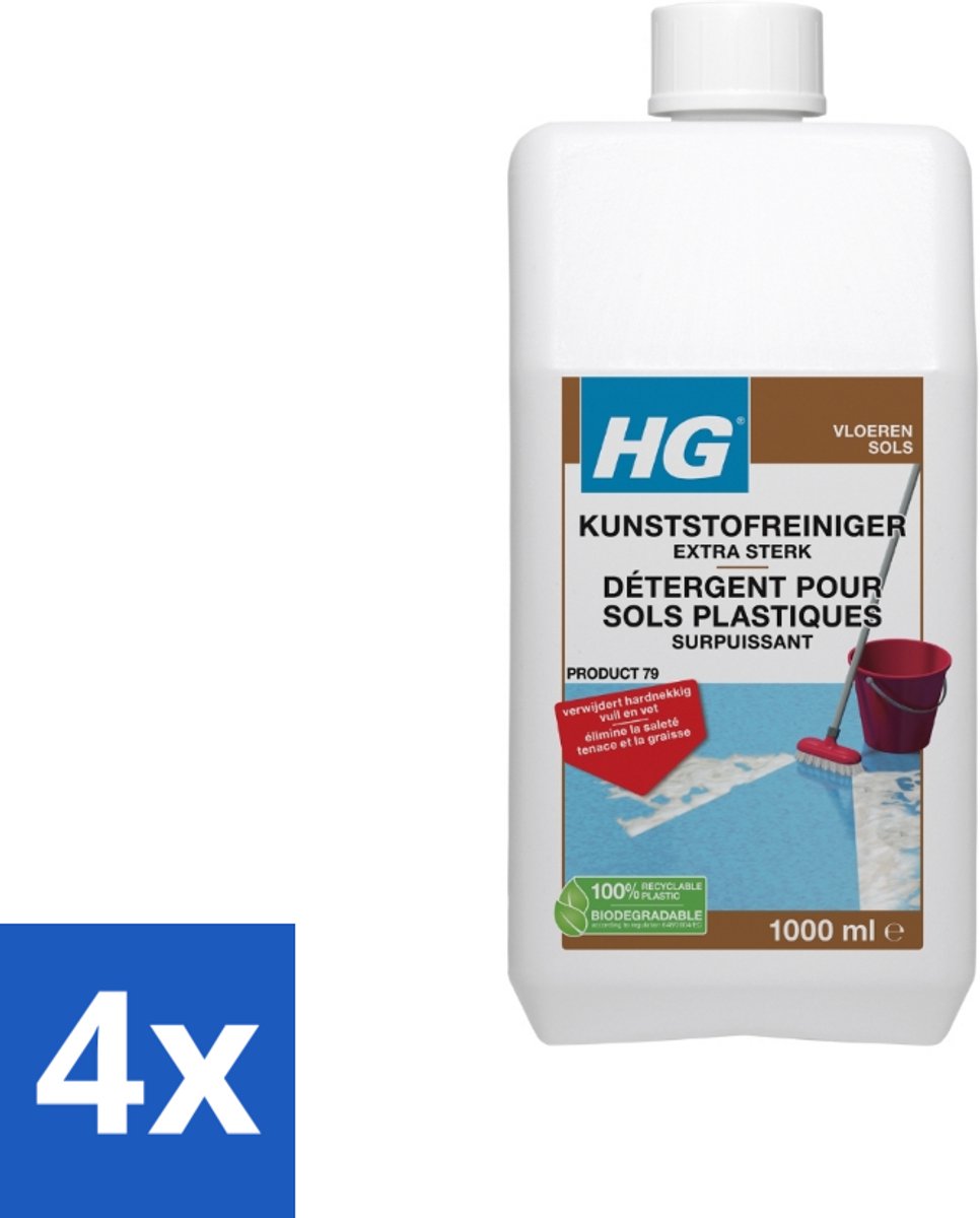 4 x HG Kunststofreiniger Extra Sterk 1 liter - Kunststofvloer Reiniger - Vloerreiniger - Hardnekkig Vuil - Vet Verwijderen - Vinyl Vloer