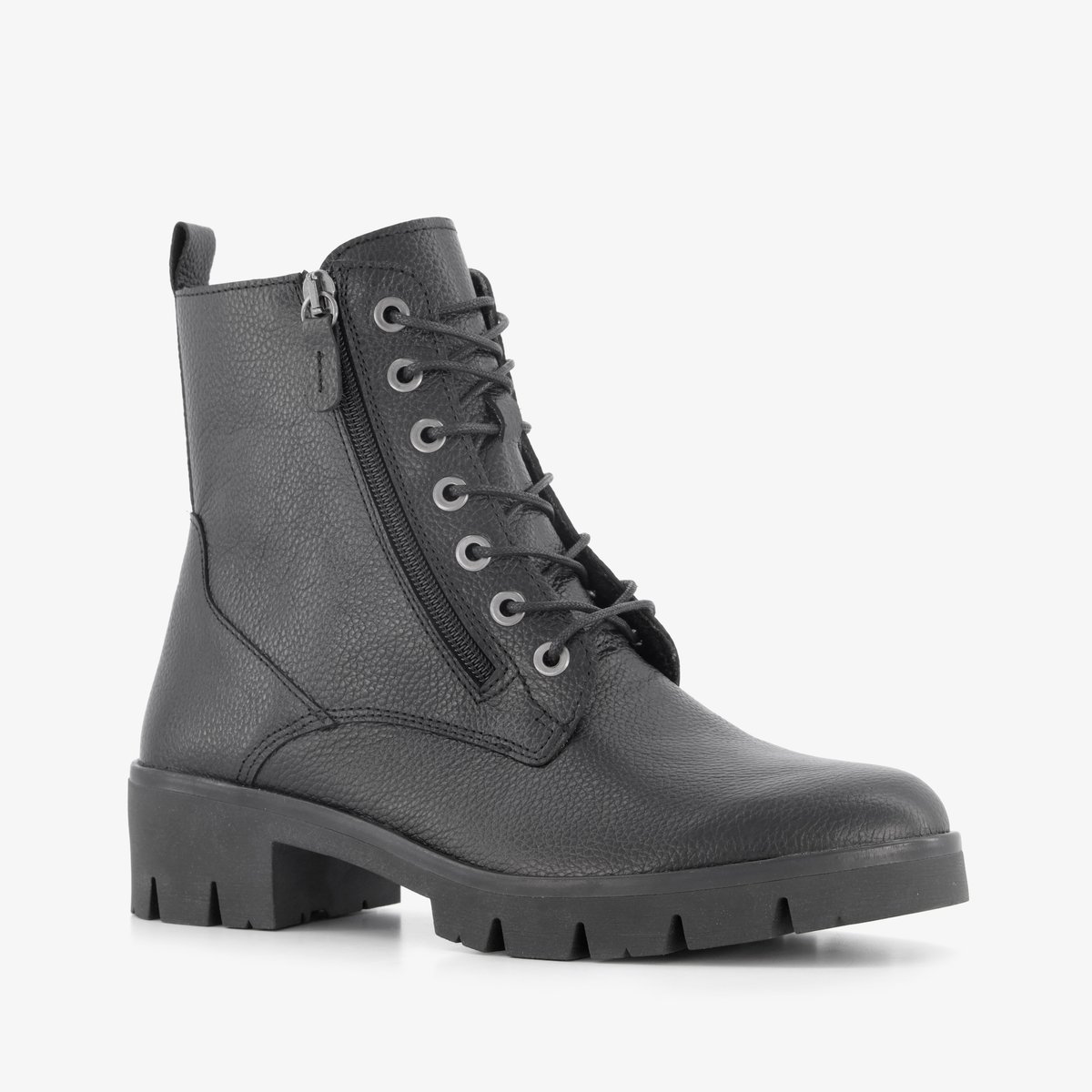 Hush Puppies leren dames veterboots zwart - Maat 42 - Uitneembare zool