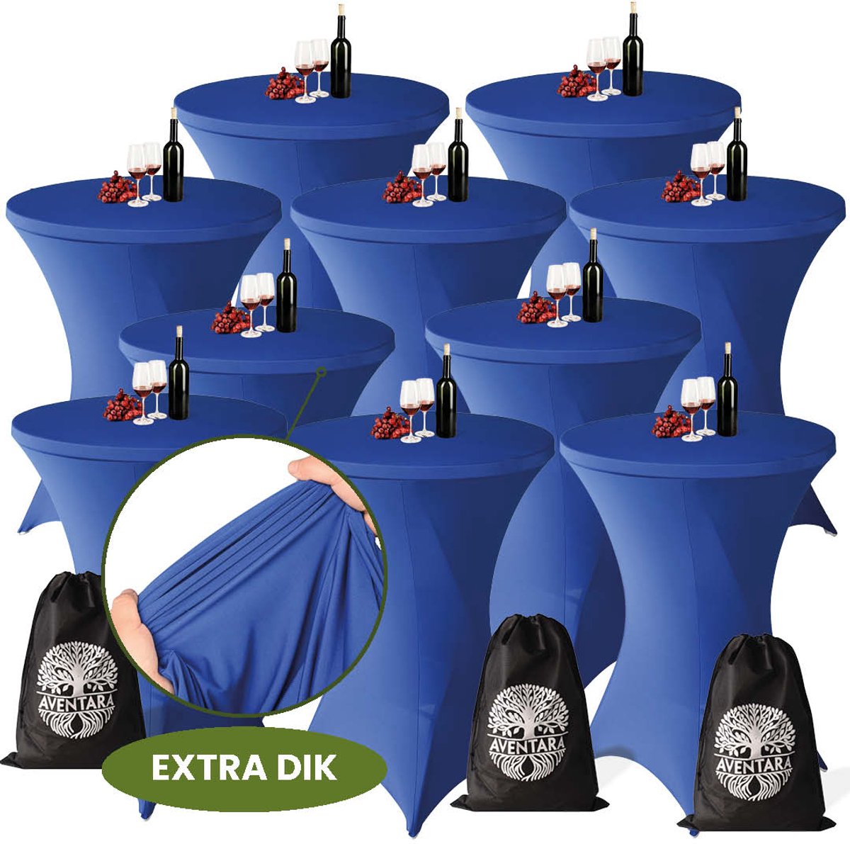 Statafelrok Donker Blauw x 10 – ∅80-85 x 110 cm met Opbergtas – Statafelhoes Stretch Stof – Kras- en Vouwvrije Statafel Rok Extra Dik – Sta Tafelrok 10 Stuks – Statafelhoezen Voor Horeca, Evenementen, Feest, Bruiloft en Partijen