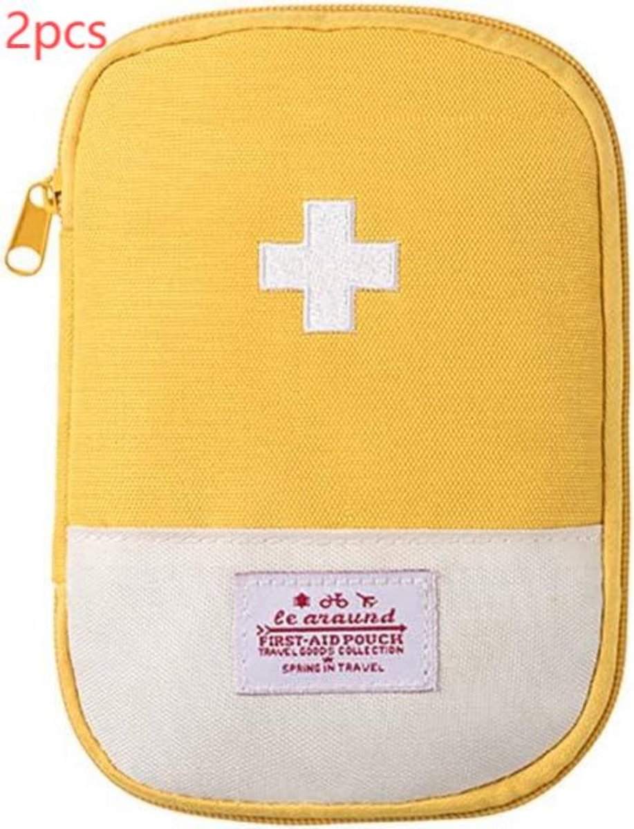 QTTVBTNA -2 stuks draagbare mini medicijntas – compacte eerste hulp opbergtas, reisapotheek voor thuis, kantoor en onderweg – 15×10,5×2 cm