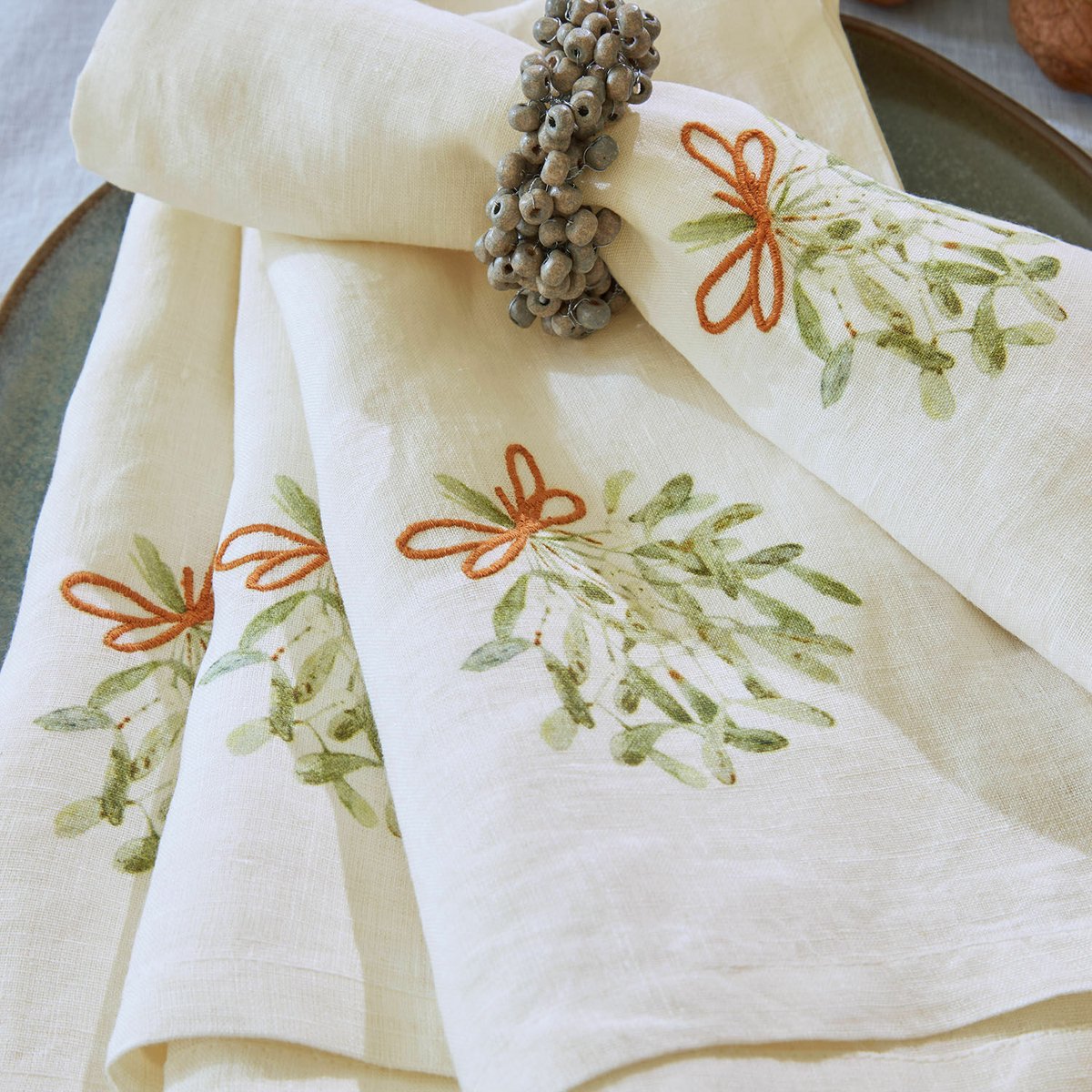 LOBERON Servet set van 4 Mistletoe wit/groen