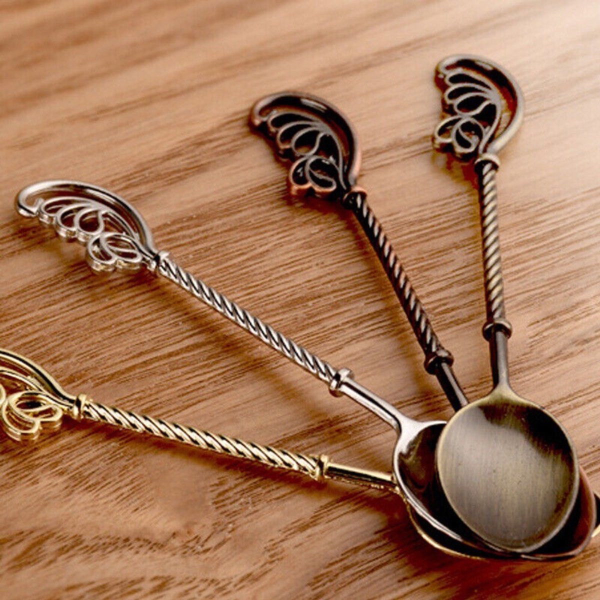 Set van 4 elegante koffielepels, retro-lepels van legering en theelepels