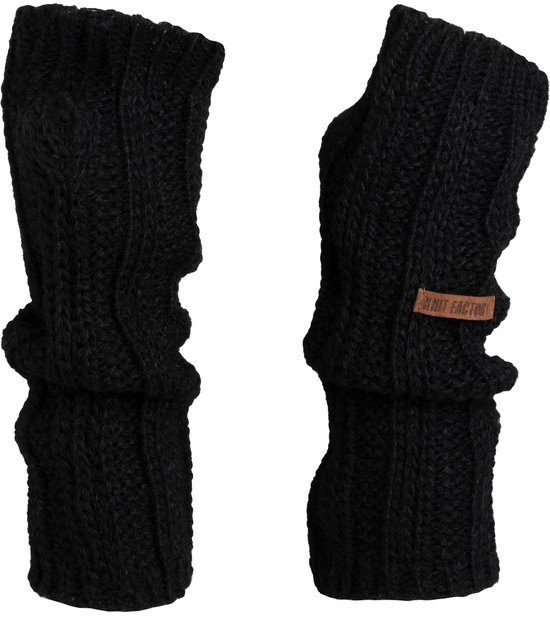 Zwarte gebreide beenwarmers van Knit Factory, met omslag bovenaan.