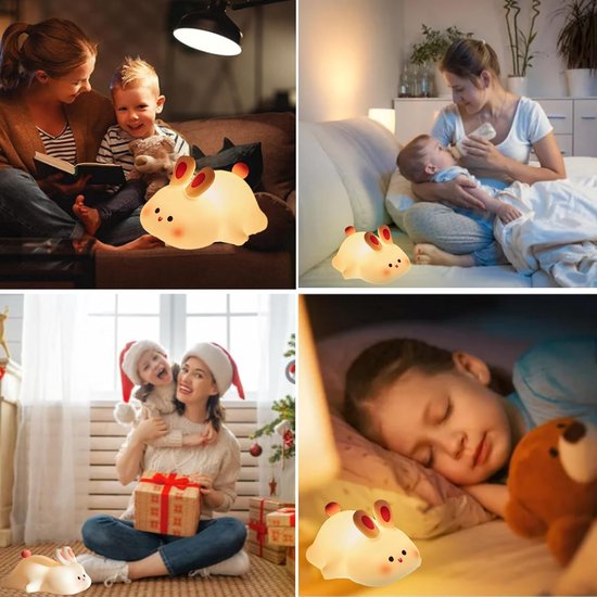 PolkaHome® Bunny Nachtlampje - Dimbare LED Tafellamp voor Kinderen - Oplaadbaar, BPA-vrij Siliconen, Zacht & Veilig Nachtlampje voor Baby- en Kinderkamer van Merkloos — afbeelding 5