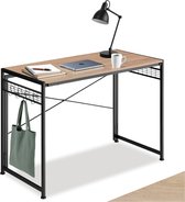 tectake® compact bureau - Computerbureau met rastervlakken en 8 haken - Kantoortafel met houten blad - Industrieel design - Zwart metalen frame - Afmeting (LxBxH) 102 x 51 x 77 cm - Lichtbruin