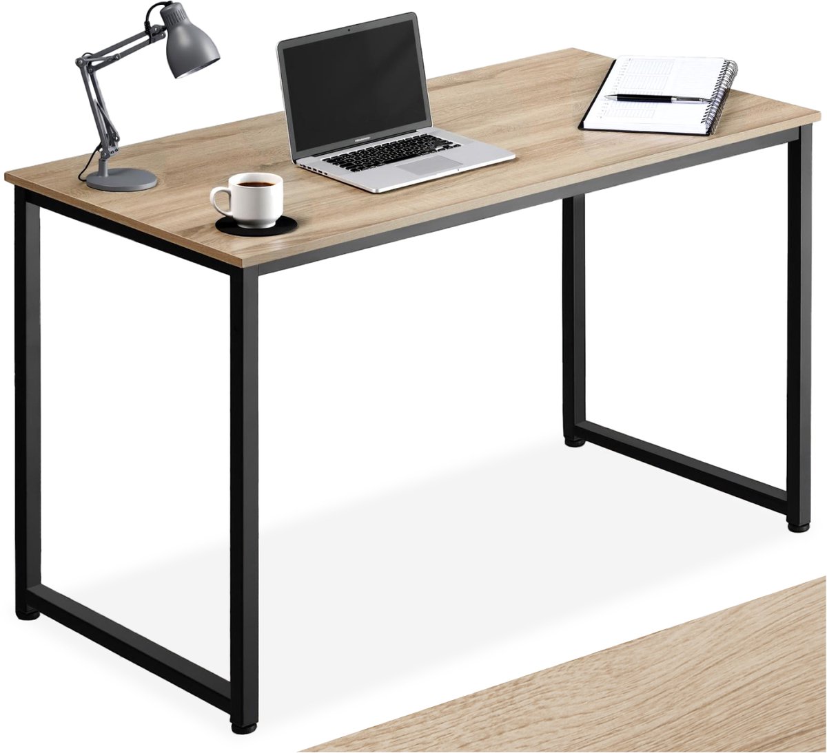 tectake® Bureau - Bureautafel - Computerbureau - Houten bureaublad - Industrieel design - Zwart metalen frame - Afmetingen (LxBxH) 120 x 59 x 76,5 cm - Lichtbruin