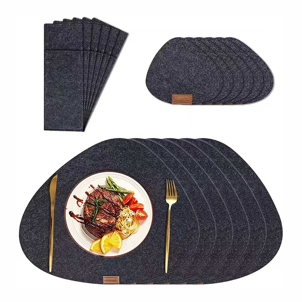 Tafelsets-Waterafstotend-Placemat-Onderzetter-Zwart