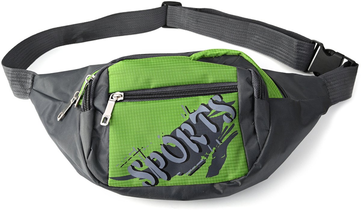 Decopatent - Heuptas - Buideltas Festival, Wandelen & Sport - Money Belt - Unisex Heuptasje Heren & Dames - Compact Outdoor Buideltasje - Afm. 35x8x15 Cm - Kleur: Zwart / Groen