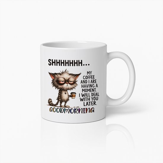 Grappige Katten Koffiemok 330ml – "Shhh… Mijn Koffie en Ik Hebben een Moment" – Humoristische Ochtendmok & Cadeau voor Koffieliefhebbers