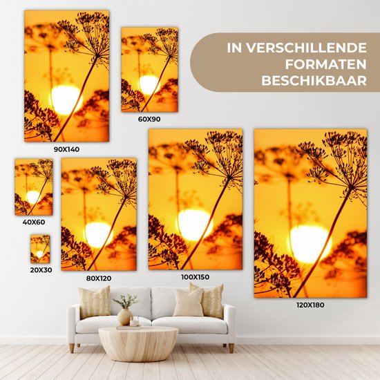 OneMillionCanvasses - Toile - Peinture - Soleil - Plantes - Oranje - Horizon - Photo sur toile - Toile - 40x60 cm - Décoration murale