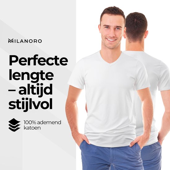 Milanoro - Lot de 4 T-shirts extra-longs en coton - Wit - Col V- S