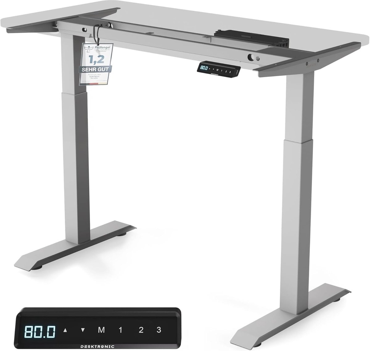 Hoogte Verstelbaar Bureau - Staand Bureau met Aanraakscherm en Oplaadpoorten, Elektrisch Tafelframe, Grijs